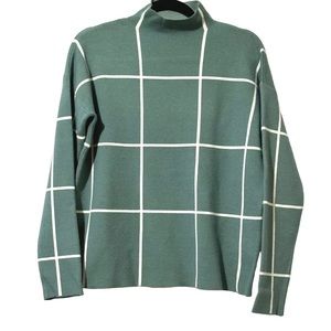 Cynthia Rowley women's sage green windowpane plaid mock neck crop sweater.